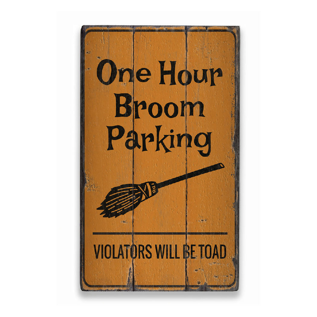 Broom Parking Halloween Rustic Wood Sign