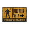 Halloween Party Caution Rustic Wood Sign