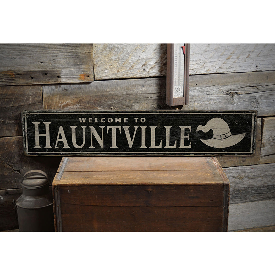 Hauntville Rustic Wood Sign