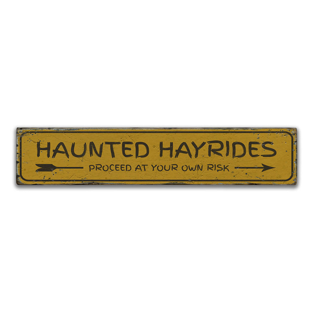 Haunted Hayrides Arrow Rustic Wood Sign