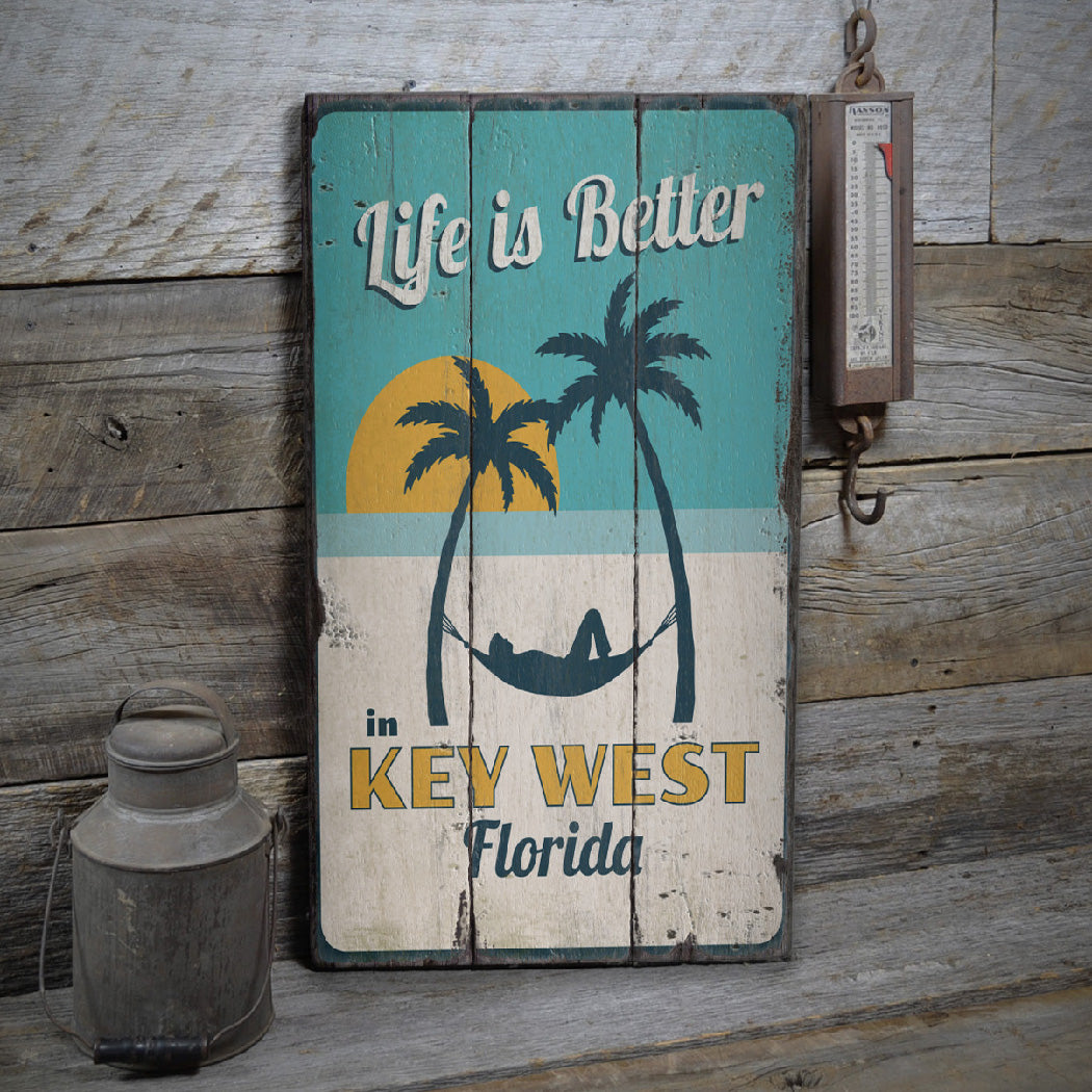 Palm Trees and Sunset Rustic Wood Sign