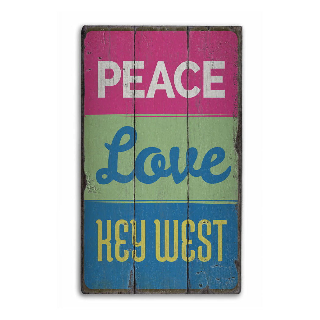 Peace Love Key West Rustic Wood Sign