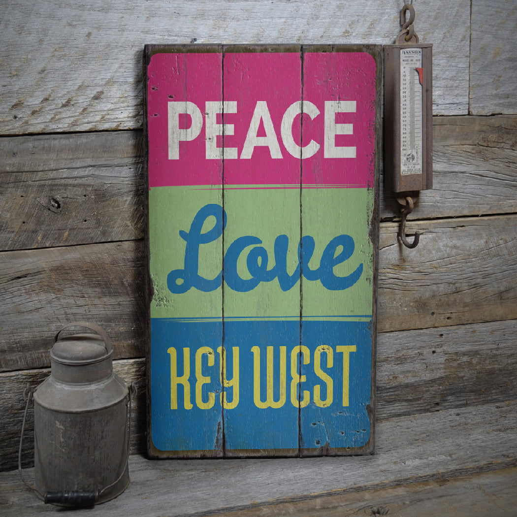 Peace Love Key West Rustic Wood Sign