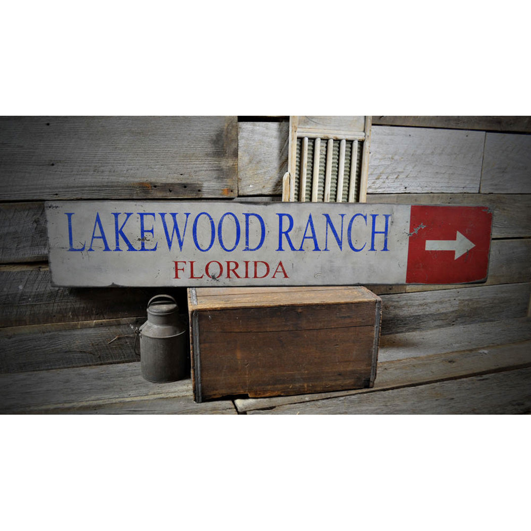 City Directional Arrow Rustic Wood Sign