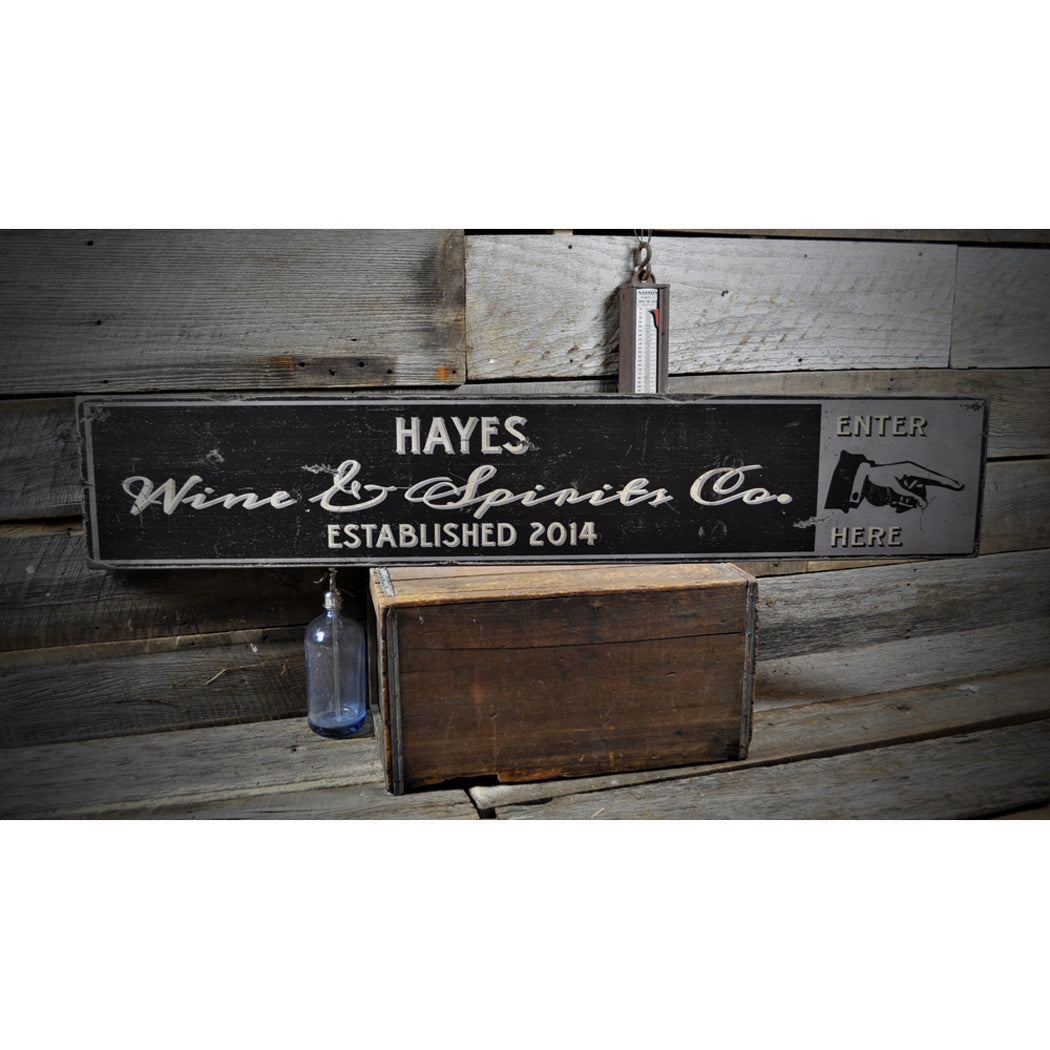 Wine & Spirits Co. Rustic Wood Sign