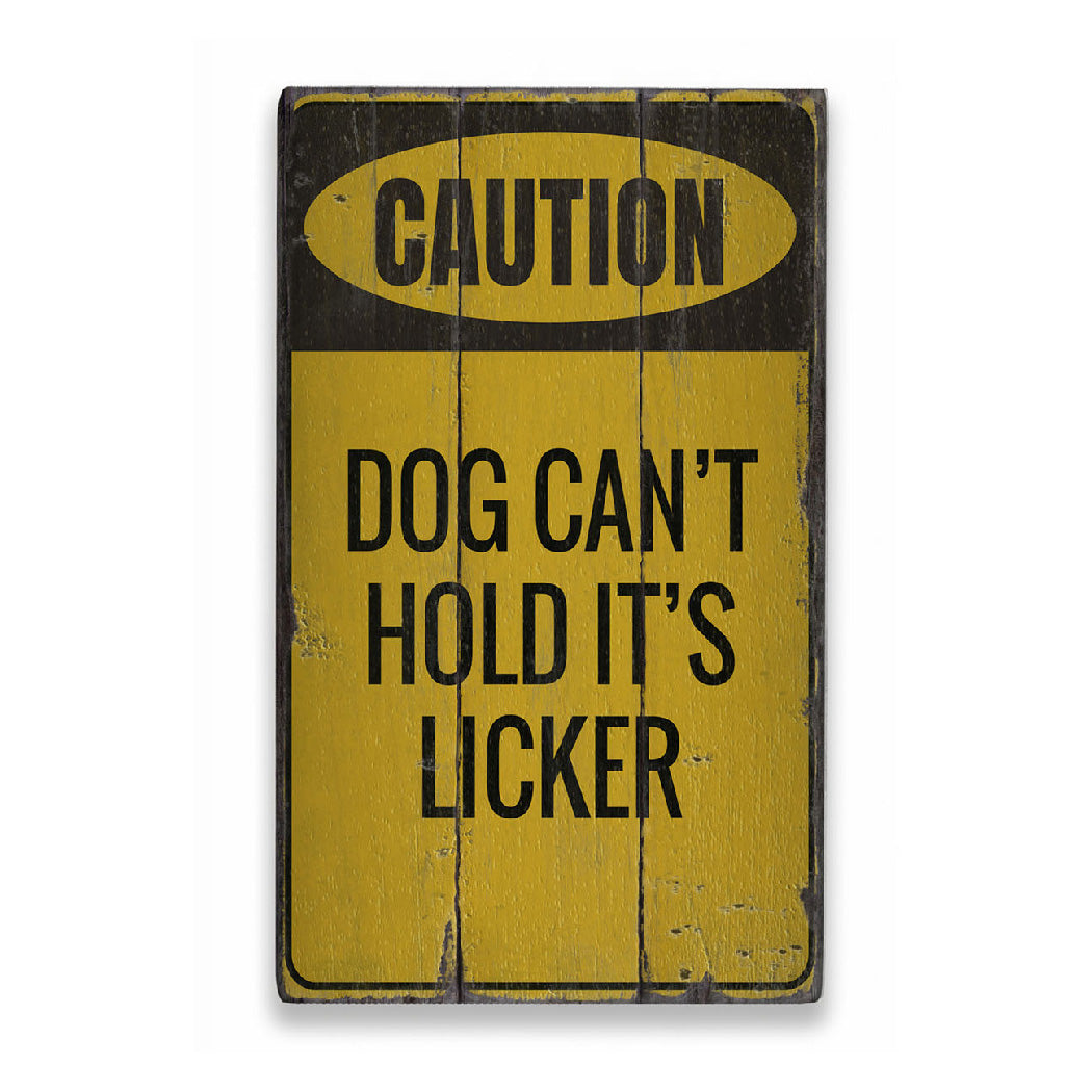 Funny Caution Dog Rustic Wood Sign