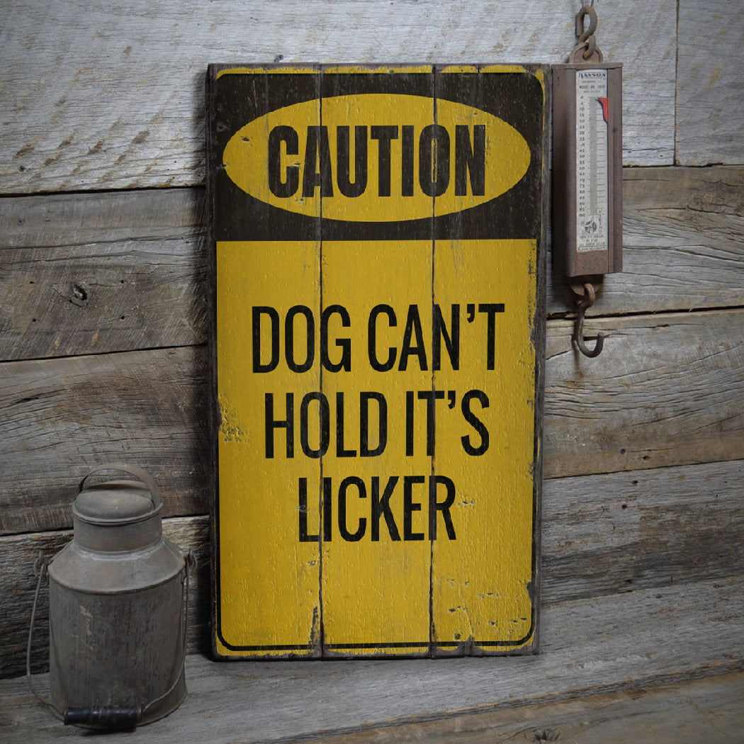 Funny Caution Dog Rustic Wood Sign