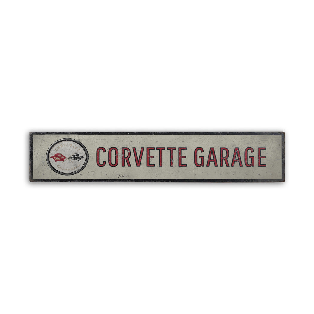 Corvette Garage Rustic Wood Sign