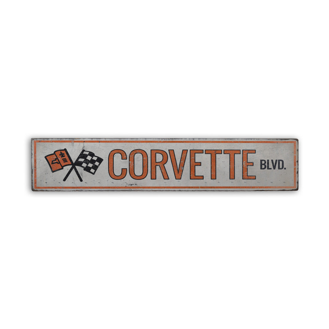 Corvette Street Rustic Wood Sign