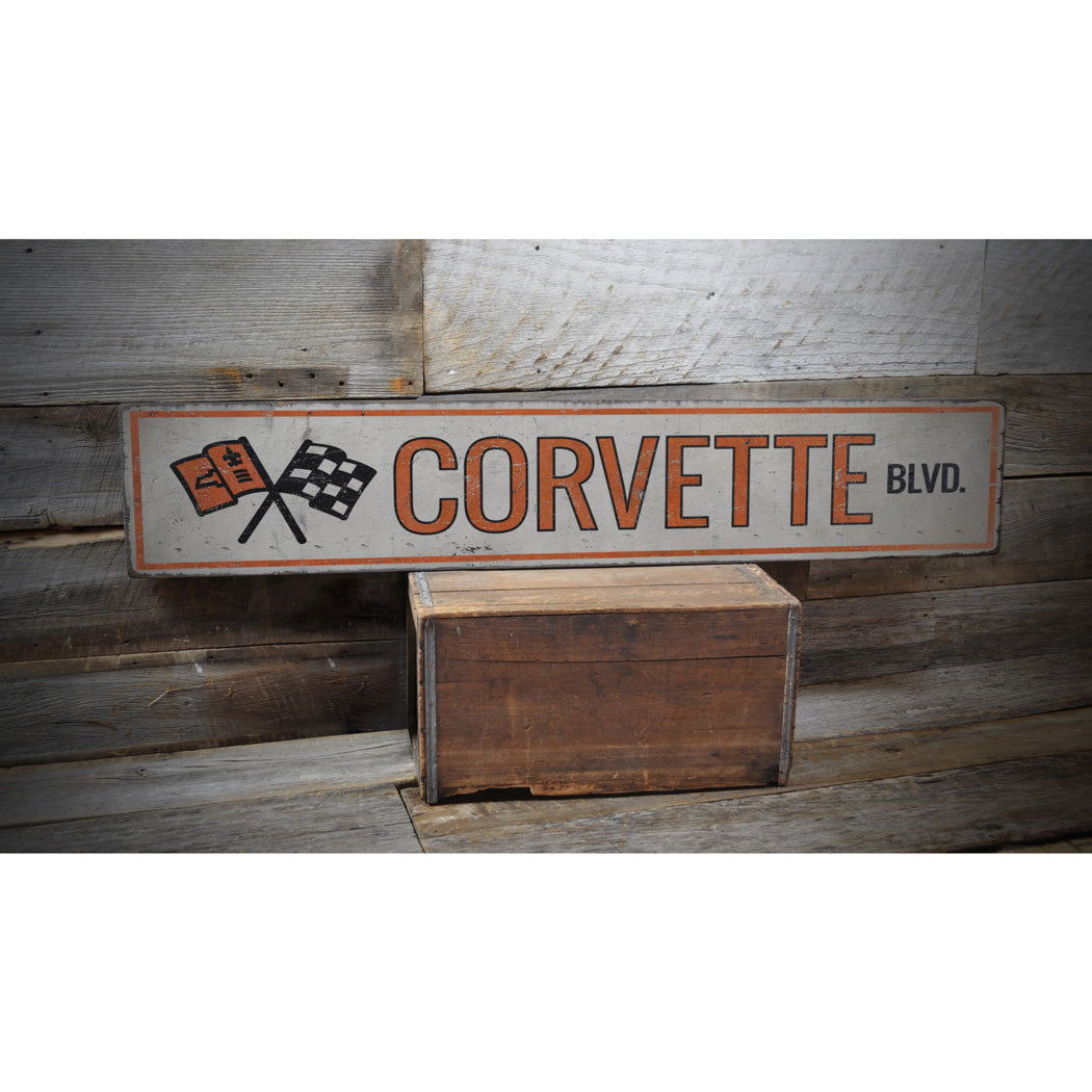 Corvette Street Rustic Wood Sign