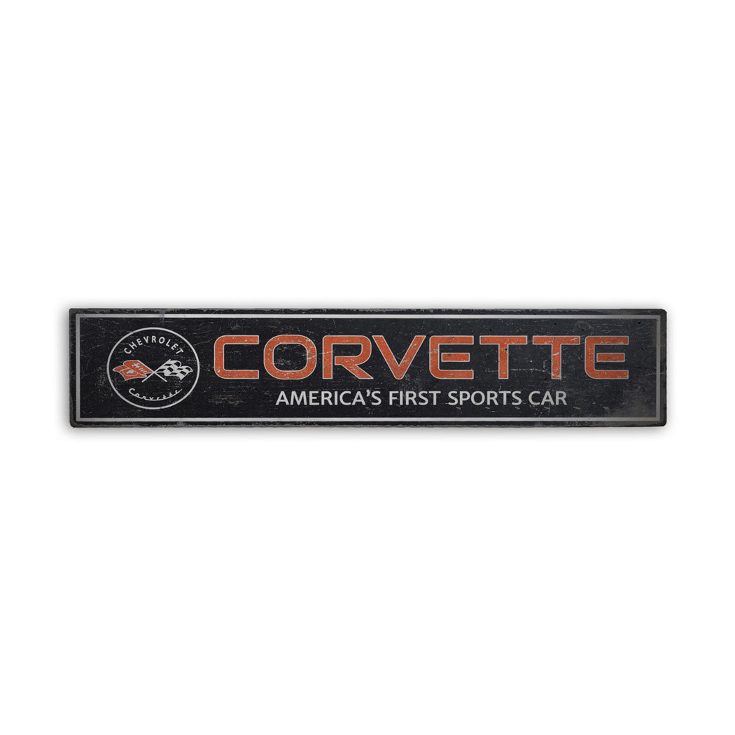 Corvette Sports Car Rustic Wood Sign