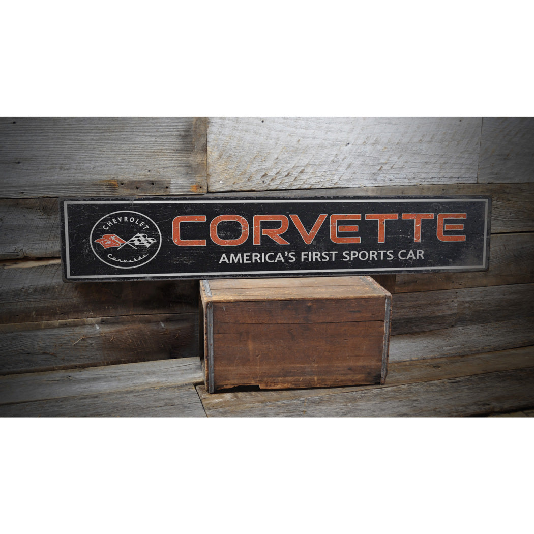 Corvette Sports Car Rustic Wood Sign