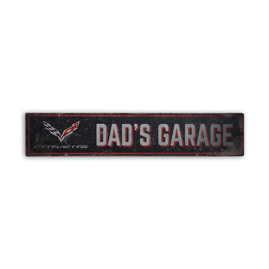 Dads Corvette Garage Rustic Wood Sign