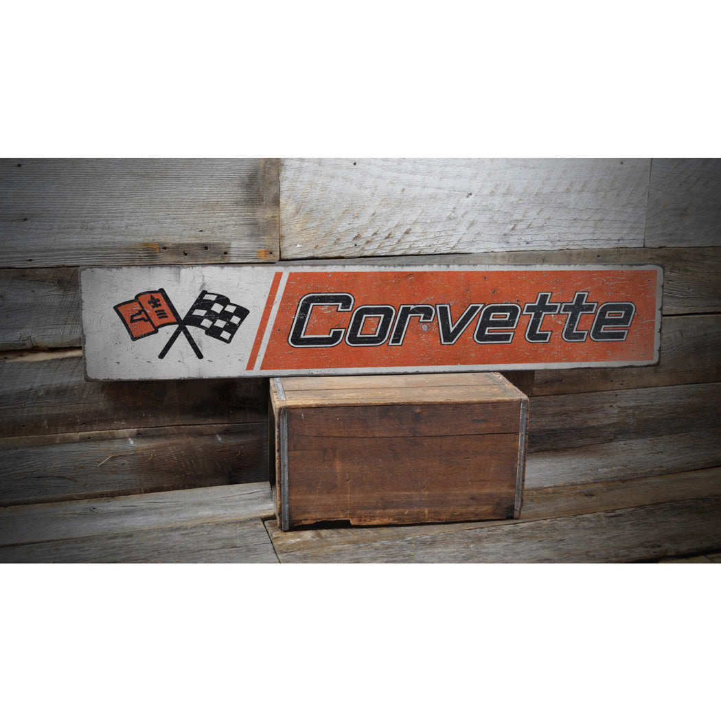 Novelty Corvette Rustic Wood Sign