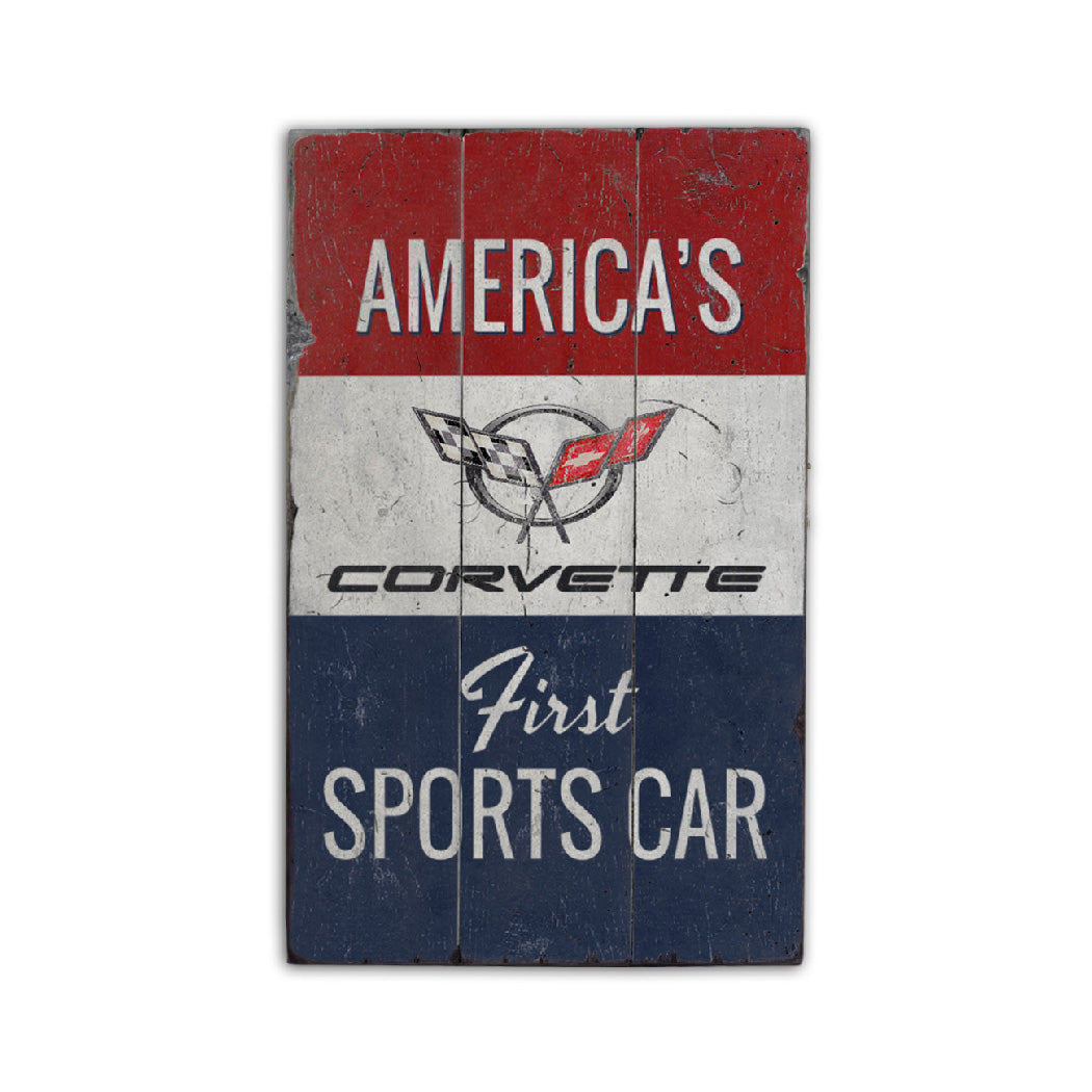 Corvette Americas First Sports Car Rustic Wood Sign