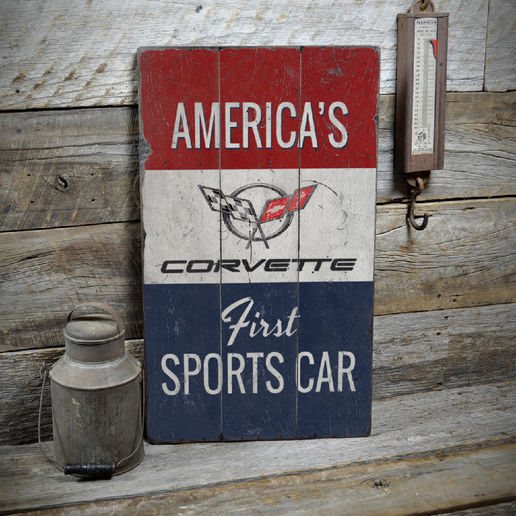 Corvette Americas First Sports Car Rustic Wood Sign