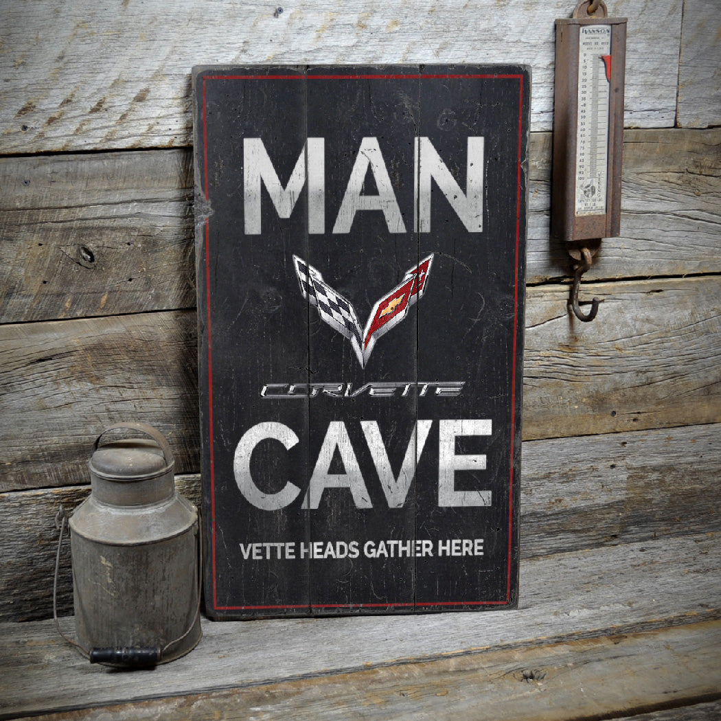 Corvette Man Cave Rustic Wood Sign