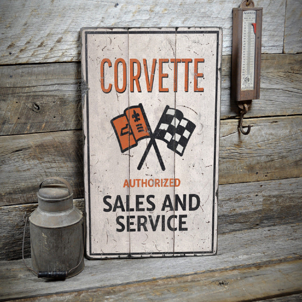 Corvette Authorized Service Rustic Wood Sign