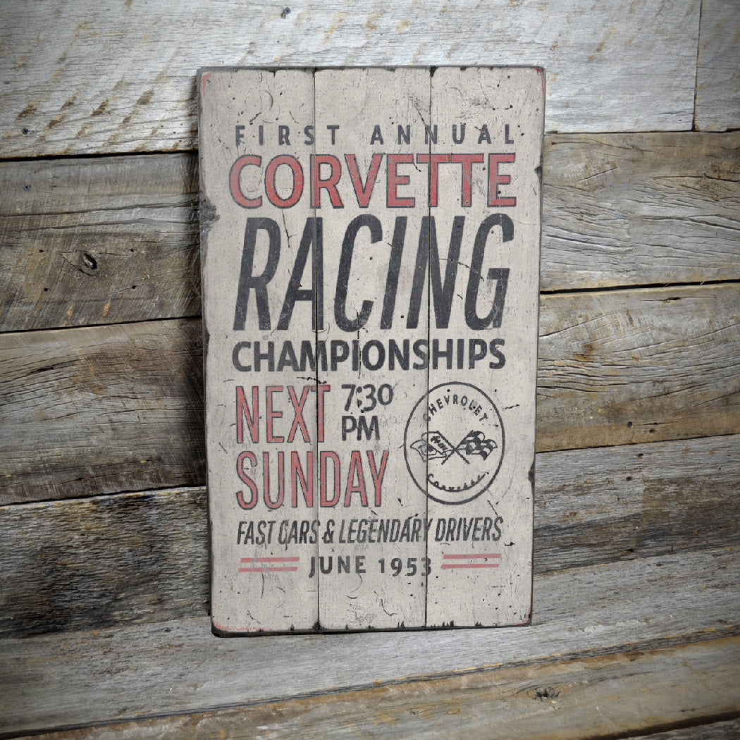 Corvette Racing Championship Rustic Wood Sign