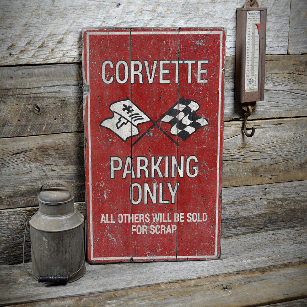 Corvette Parking Rustic Wood Sign