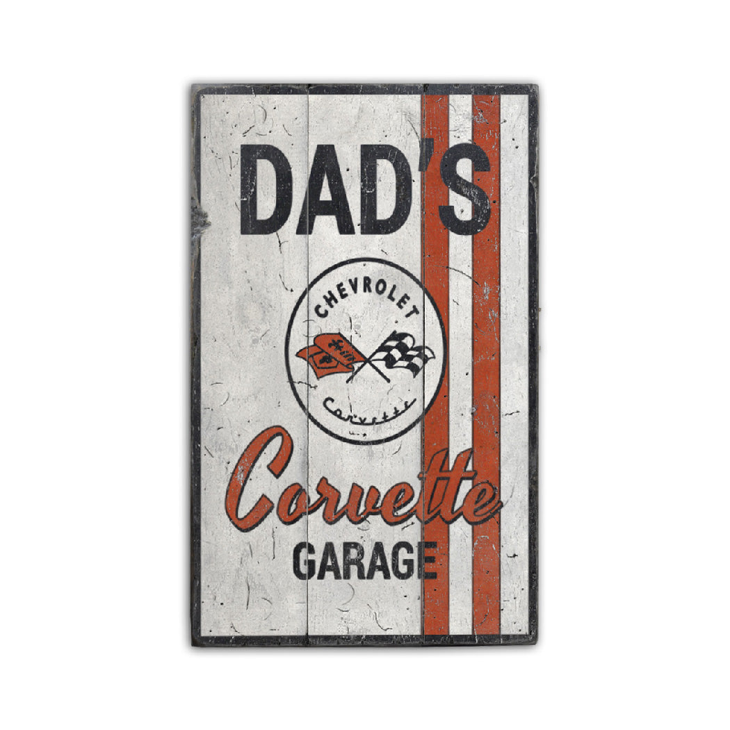 Dads Chevy Corvette Garage Rustic Wood Sign