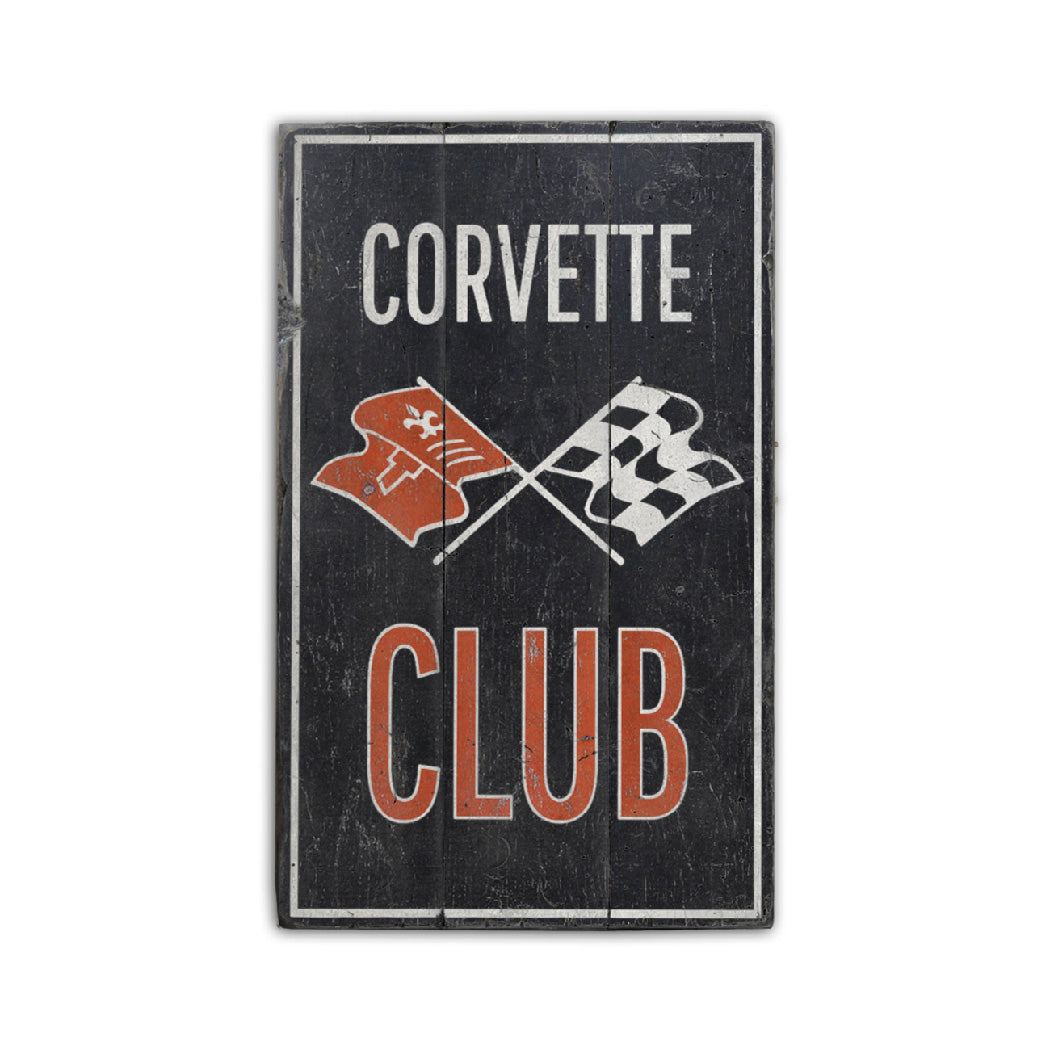 Corvette Club Rustic Wood Sign