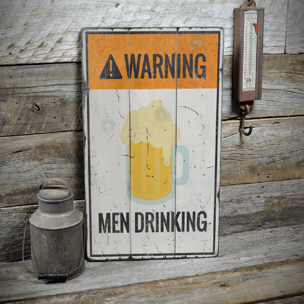 Men Drinking Rustic Wood Sign