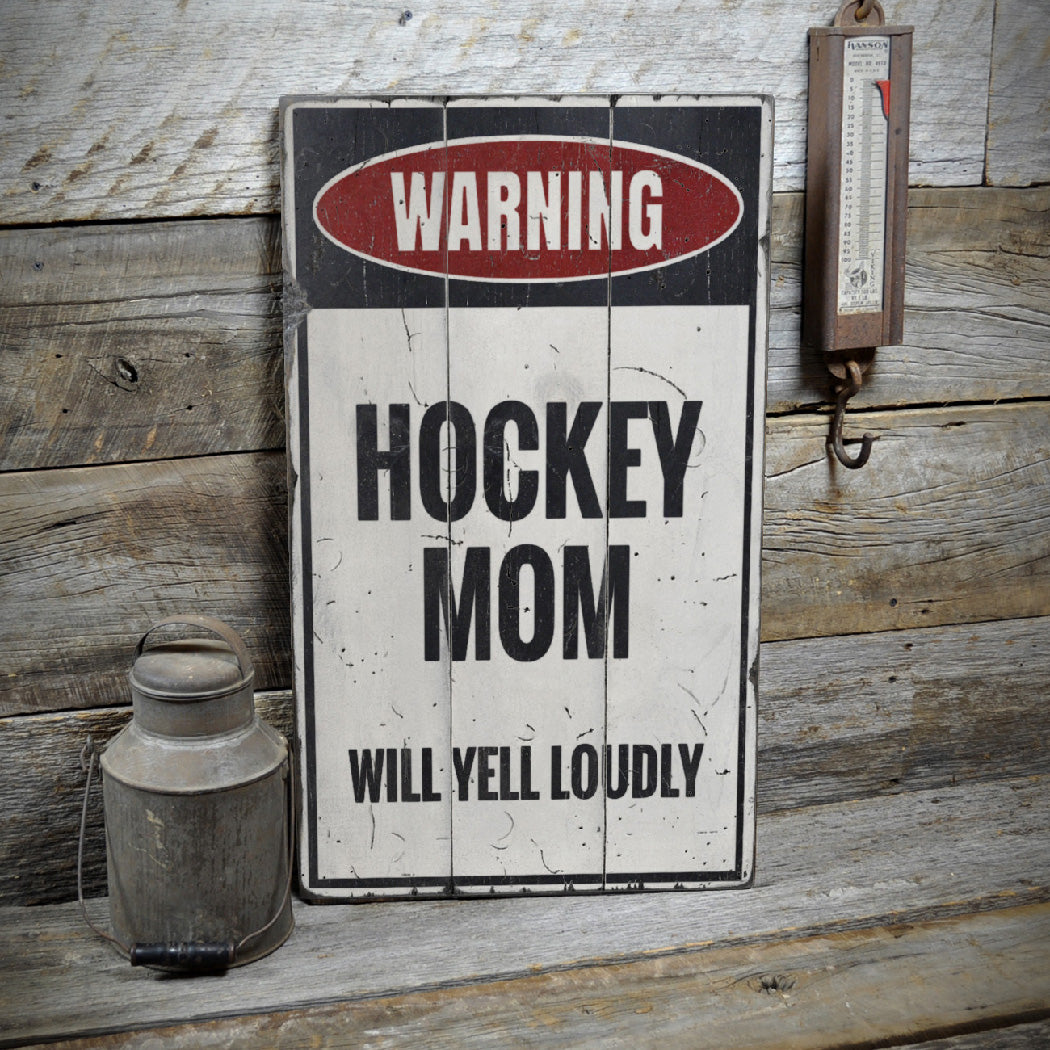 Hockey Mom Rustic Wood Sign