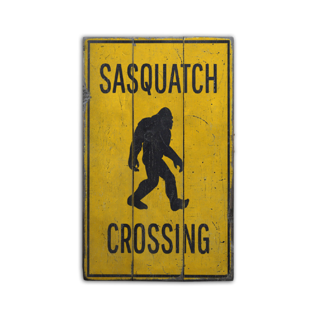 Sasquatch Crossing Rustic Wood Sign