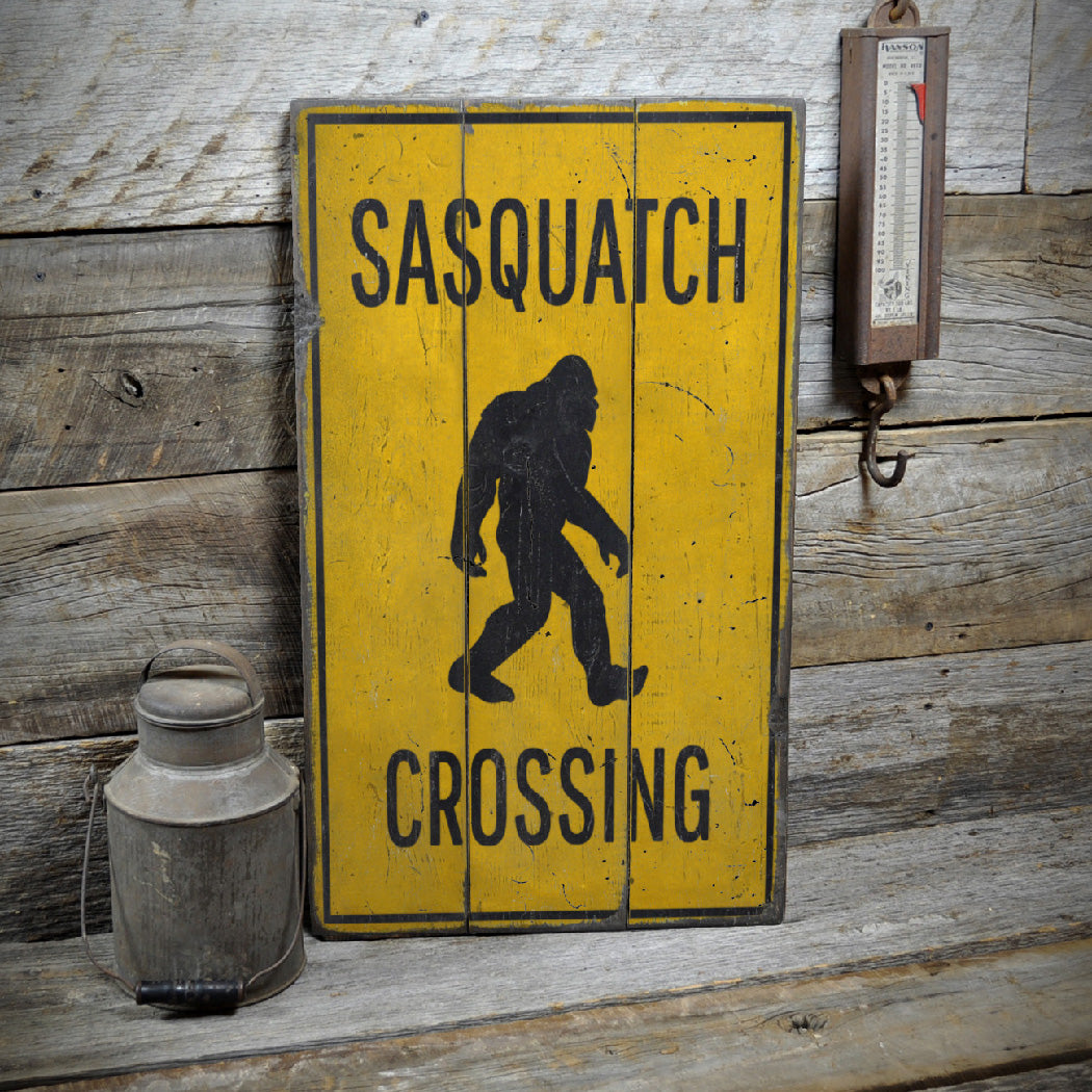 Sasquatch Crossing Rustic Wood Sign