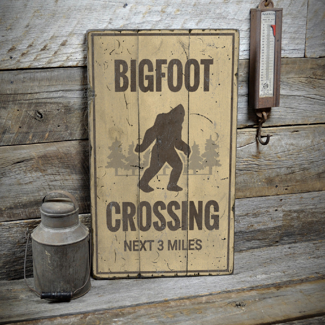 Bigfoot Crossing Rustic Wood Sign