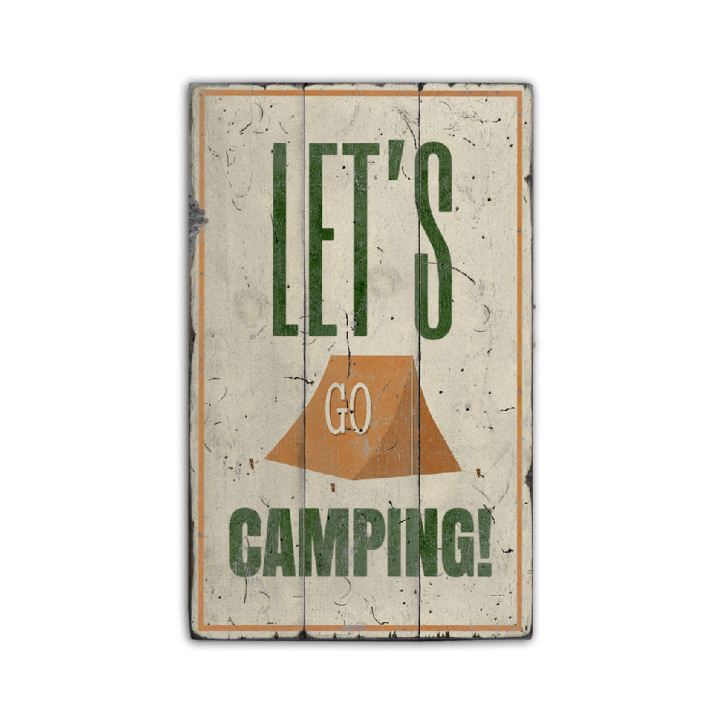 Let's Go Camping Rustic Wood Sign