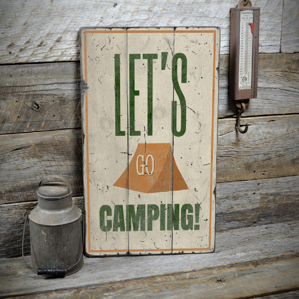 Let's Go Camping Rustic Wood Sign