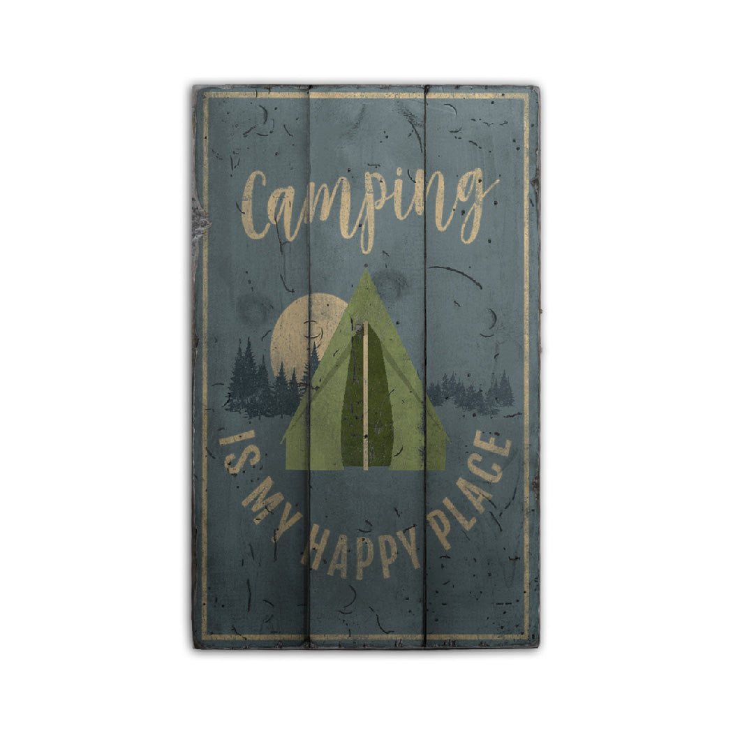 Camping is My Happy Place Rustic Wood Sign