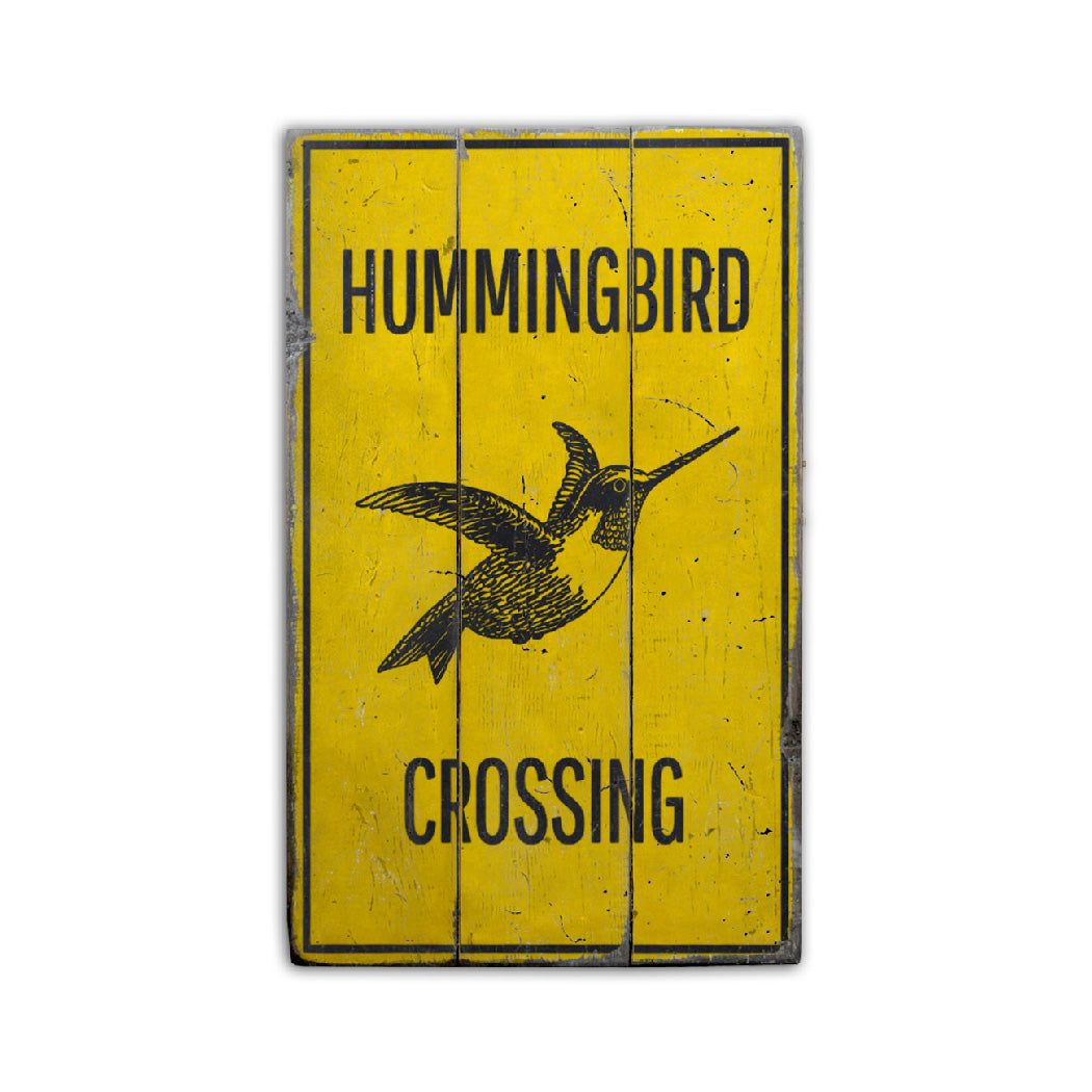 Hummingbird Crossing Rustic Wood Sign