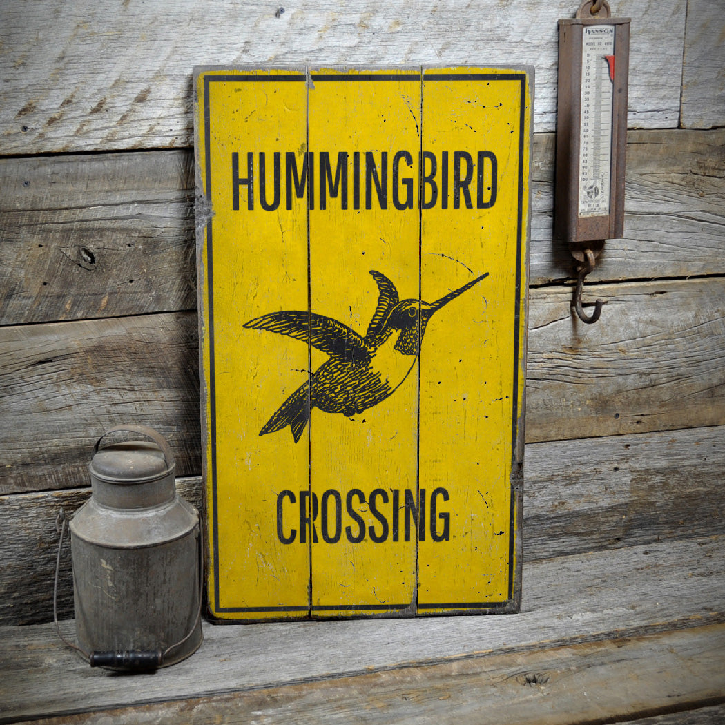 Hummingbird Crossing Rustic Wood Sign