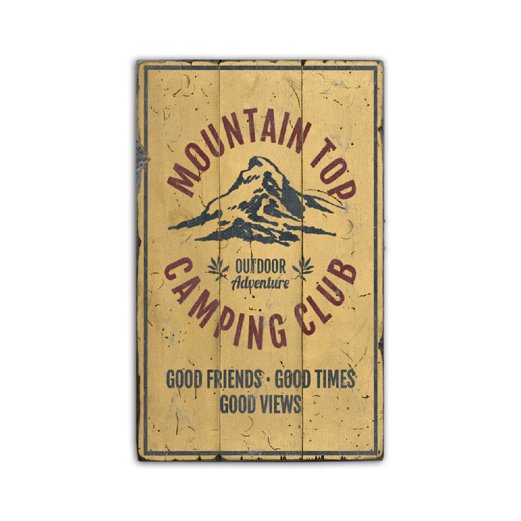 Mountain Top Camping Club Rustic Wood Sign