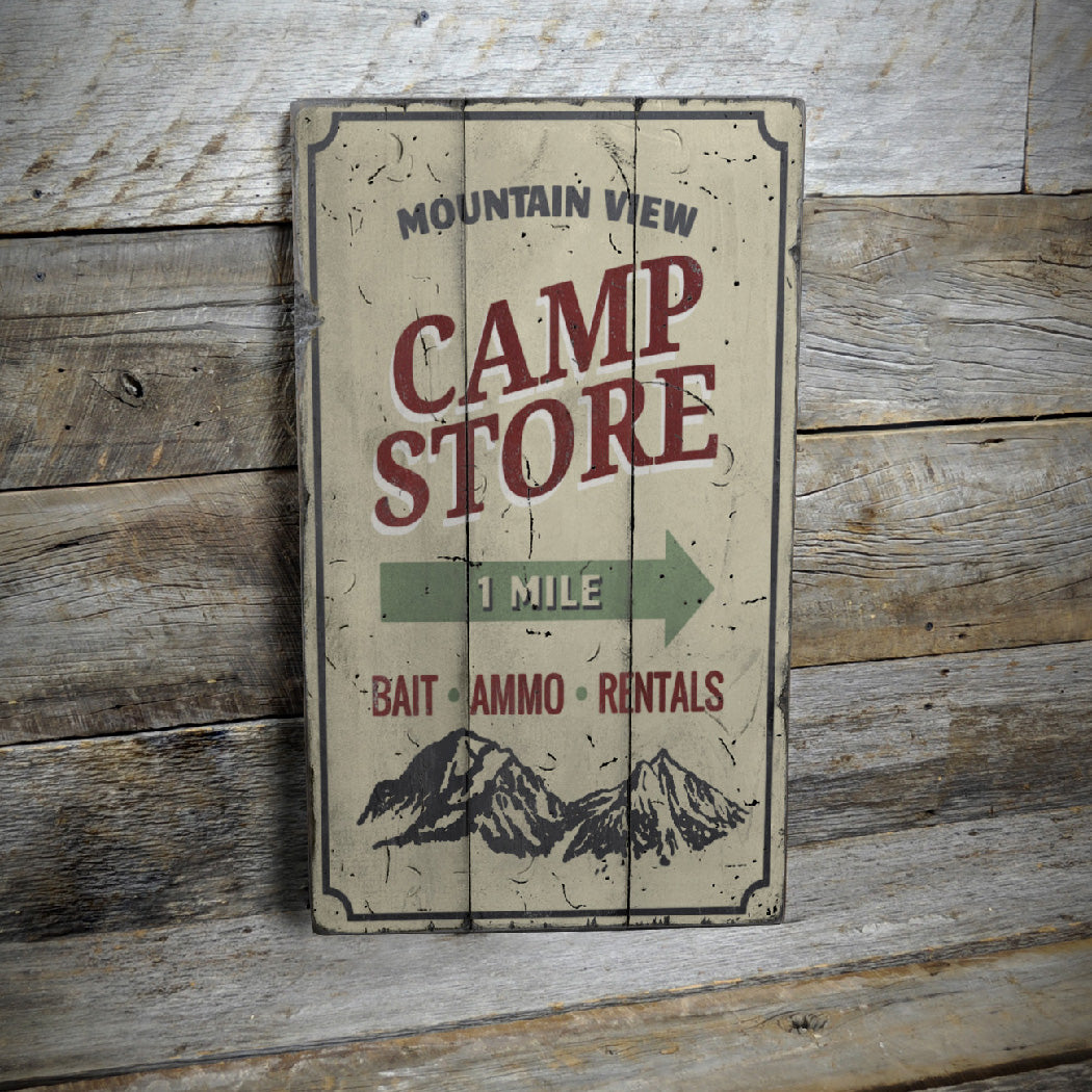 Mountain View Camp Store Rustic Wood Sign