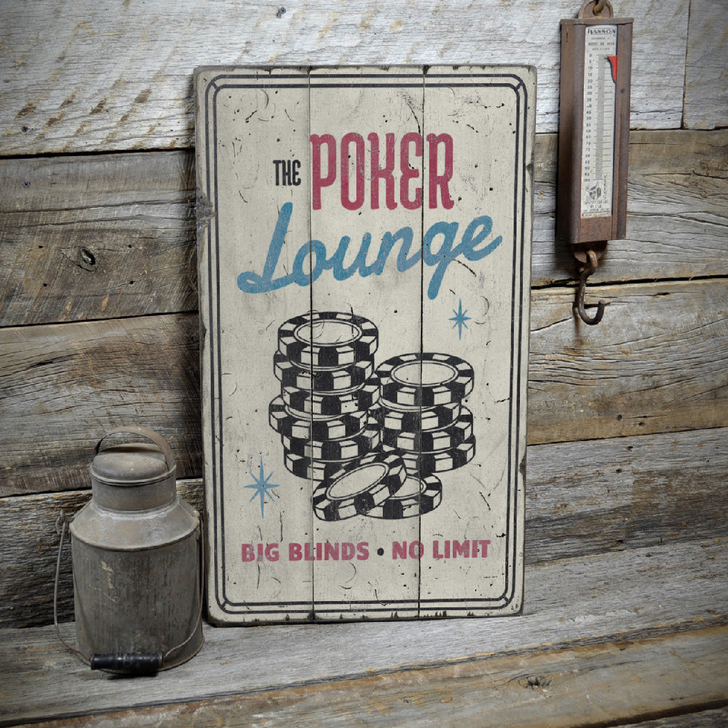 The Poker Lounge Rustic Wood Sign