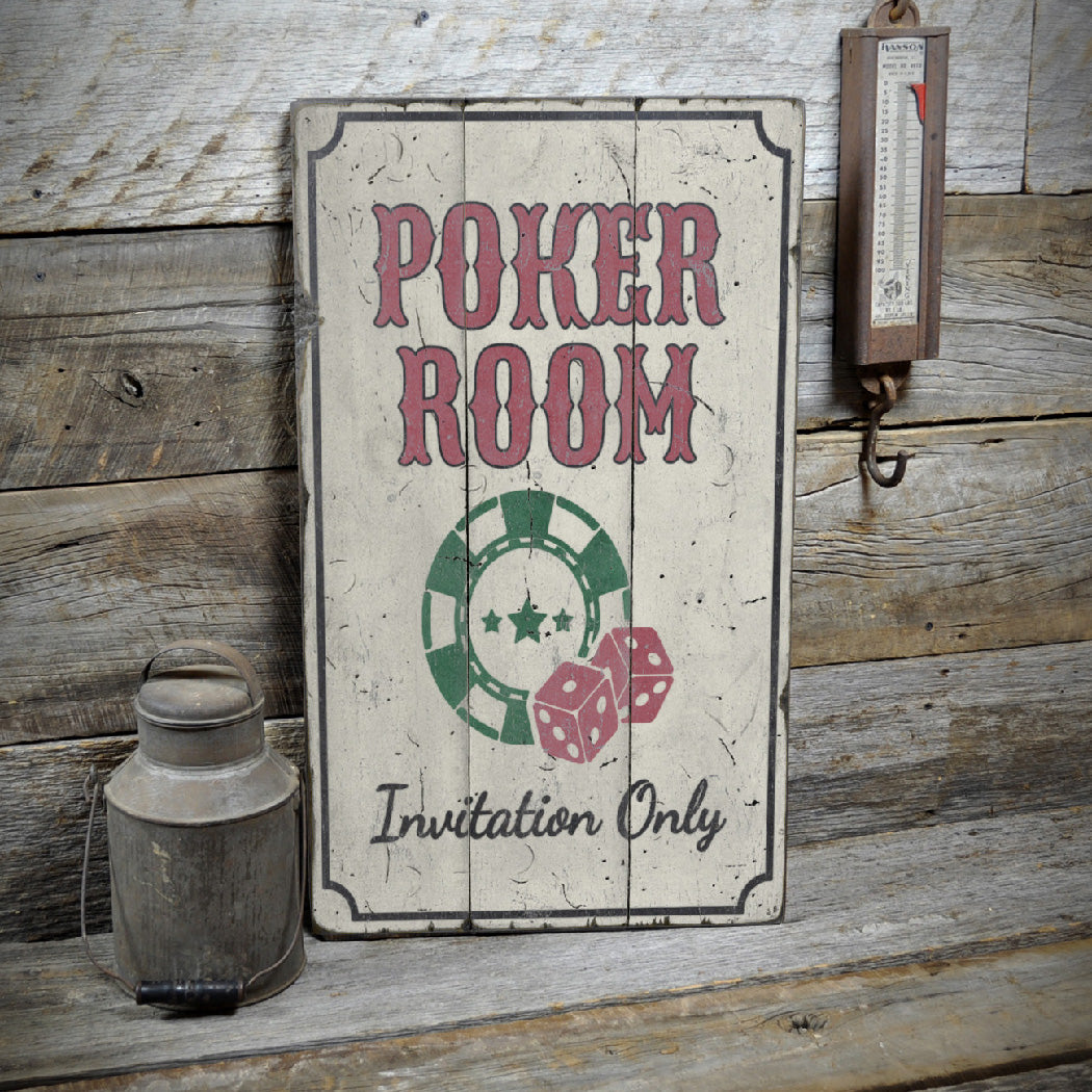 Poker Room Invitation Only Rustic Wood Sign