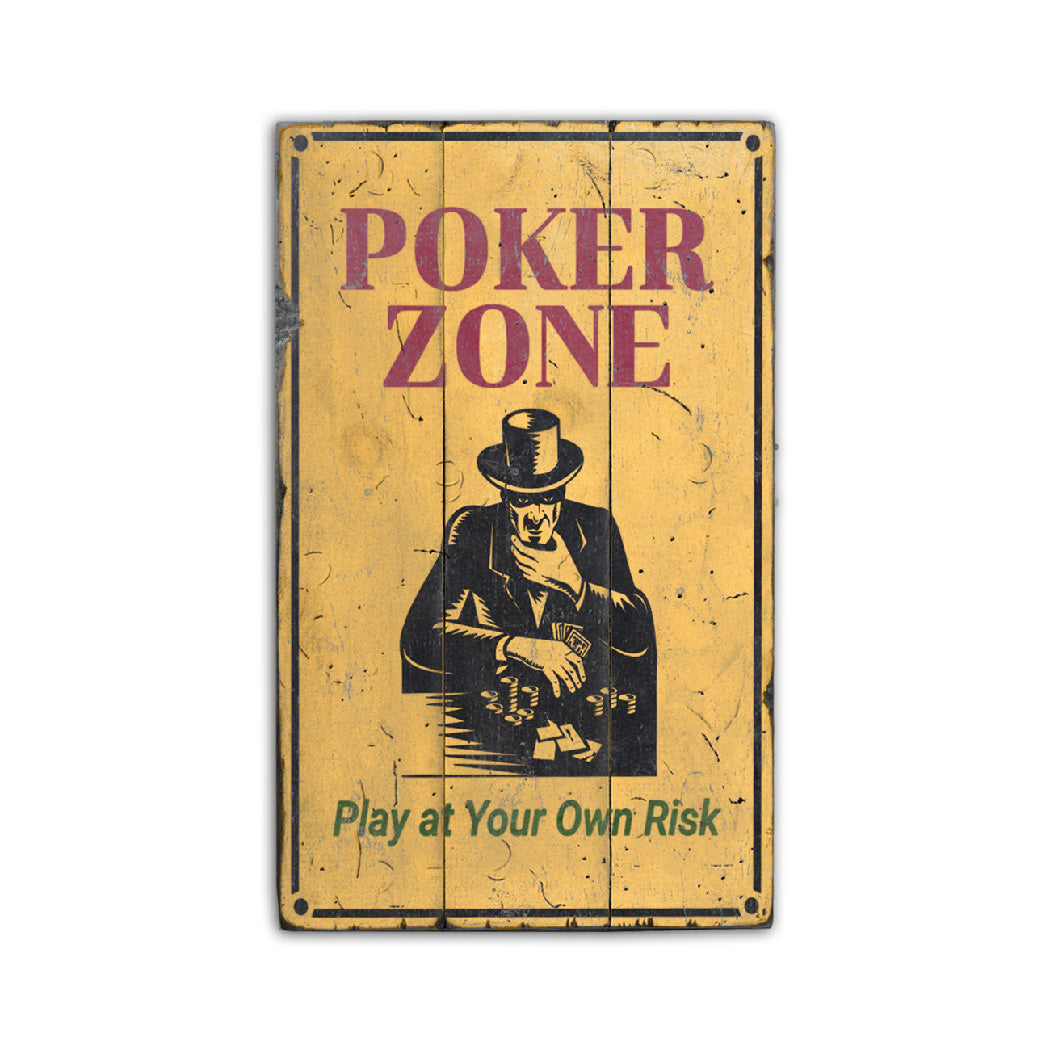 Poker Zone Rustic Wood Sign