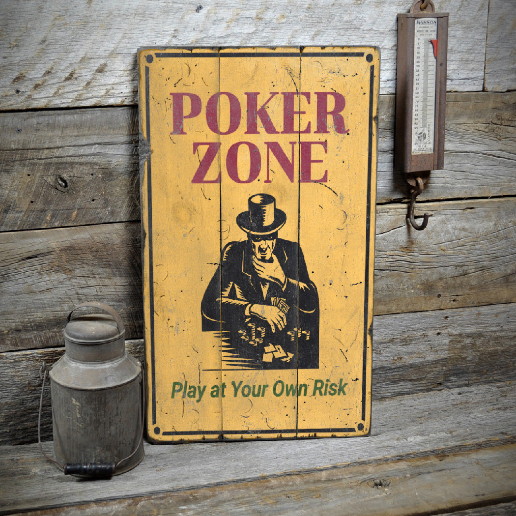 Poker Zone Rustic Wood Sign