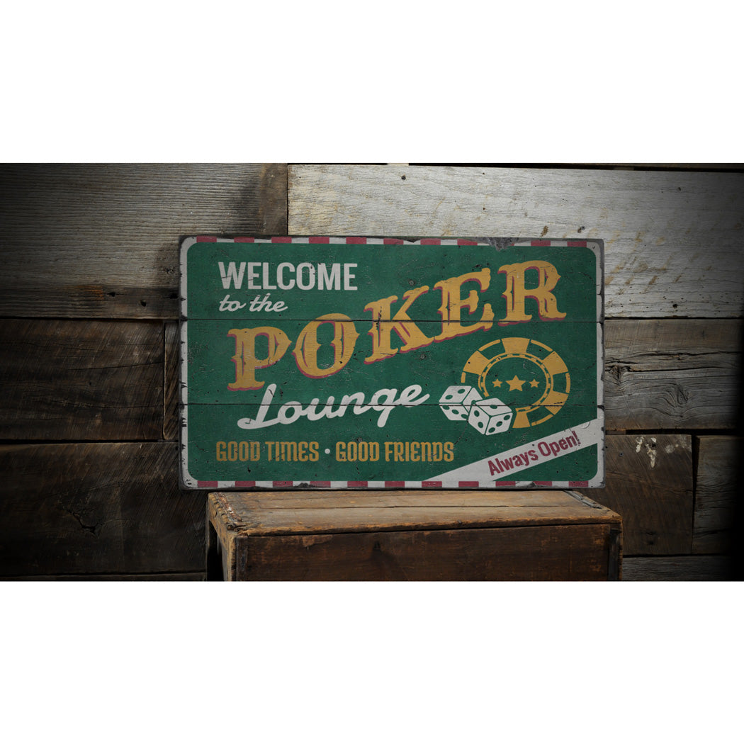 Poker Lounge Welcome Rustic Wood Sign