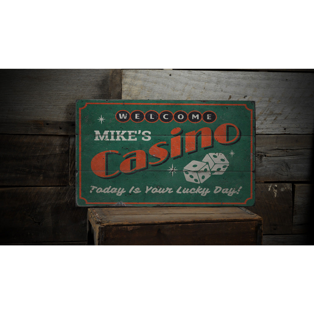 Casino Welcome Rustic Wood Sign