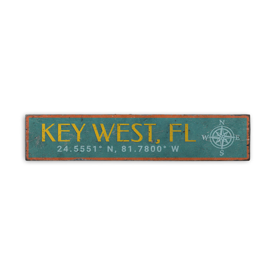 Key West Coordinates Rustic Wood Sign