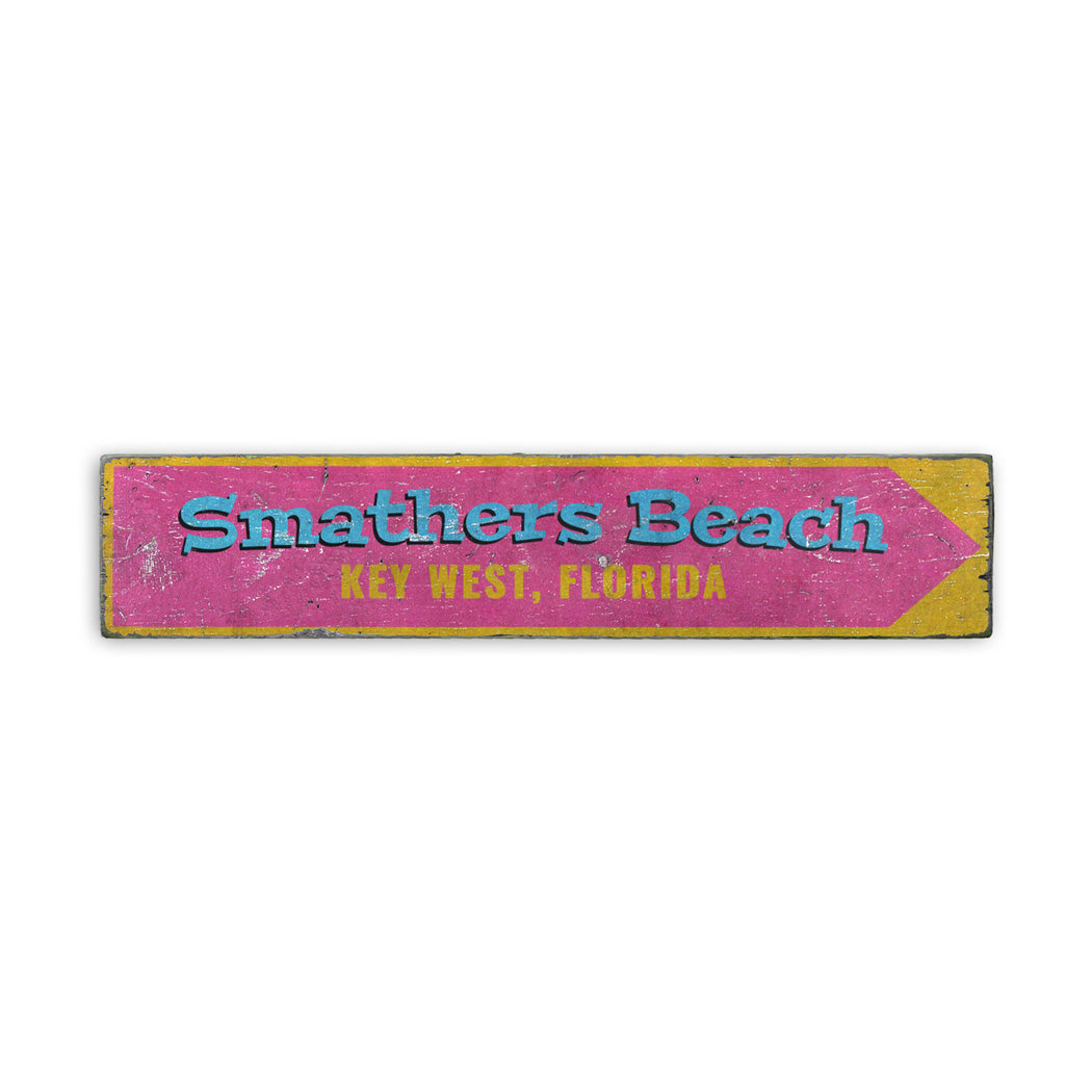 Smathers Beach Key West Rustic Wood Sign