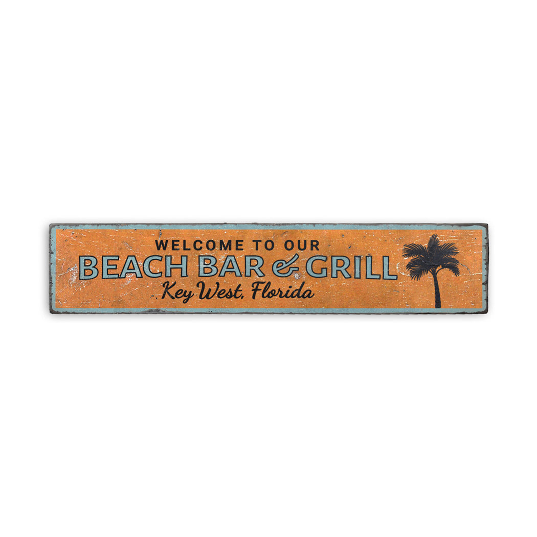 Beach Bar And Grill Welcome Rustic Wood Sign – Lizton Sign Shop