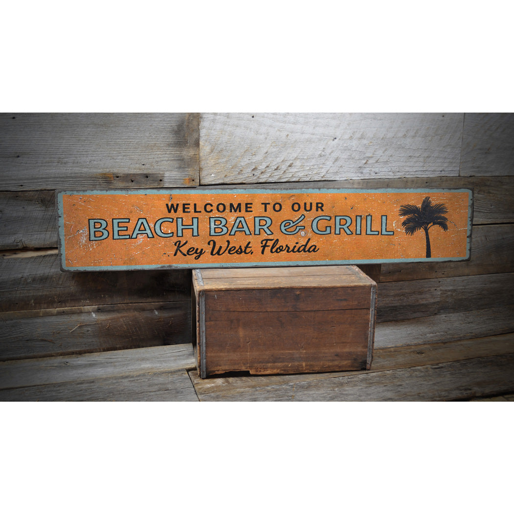 Beach Bar And Grill Welcome Rustic Wood Sign