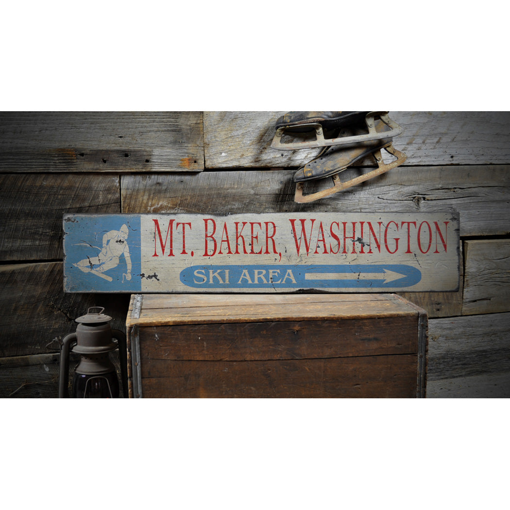 Mountain Ski Area Rustic Wood Sign