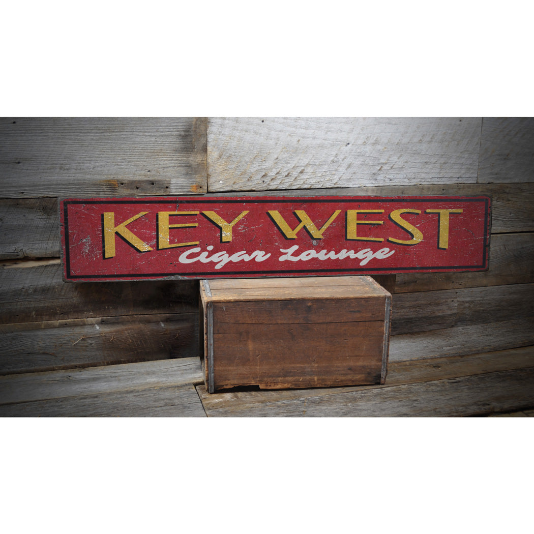 Key West Cigar Lounge Rustic Wood Sign